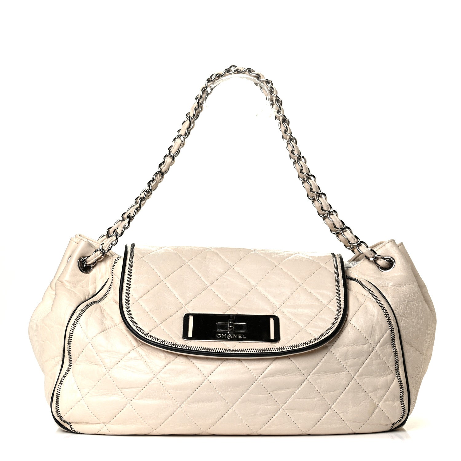 Chanel Lambskin Quilted Large East West Accordion Flap Ivory 1 of 7