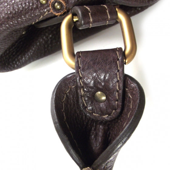 Leather Paddington Front Pocket Tote Dark Brown