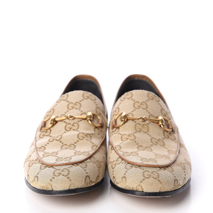 Gucci Canvas GG Monogram Horsebit Womens Jordaan Loafers 38 New Sand Friky Taupe 2 of 7