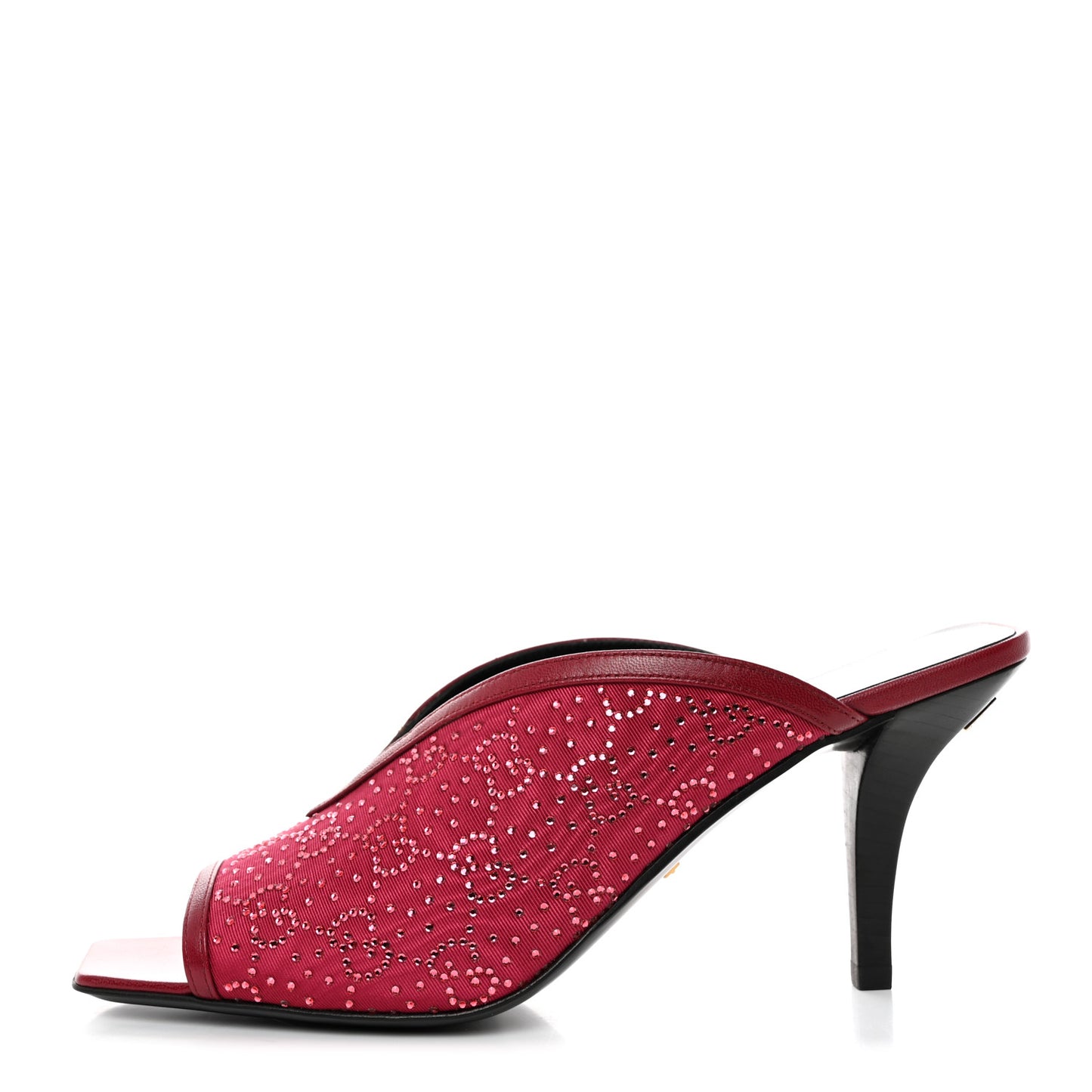 Moire Fabric Malaga Kid Crystal GG Monogram Square G 95mm Slide Sandals 38 Dark Cherry Red