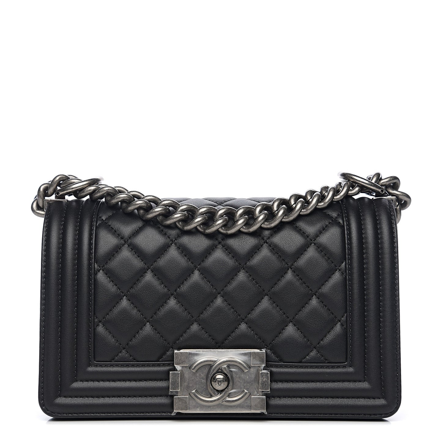 Calfskin Quilted Small Boy Flap Black
