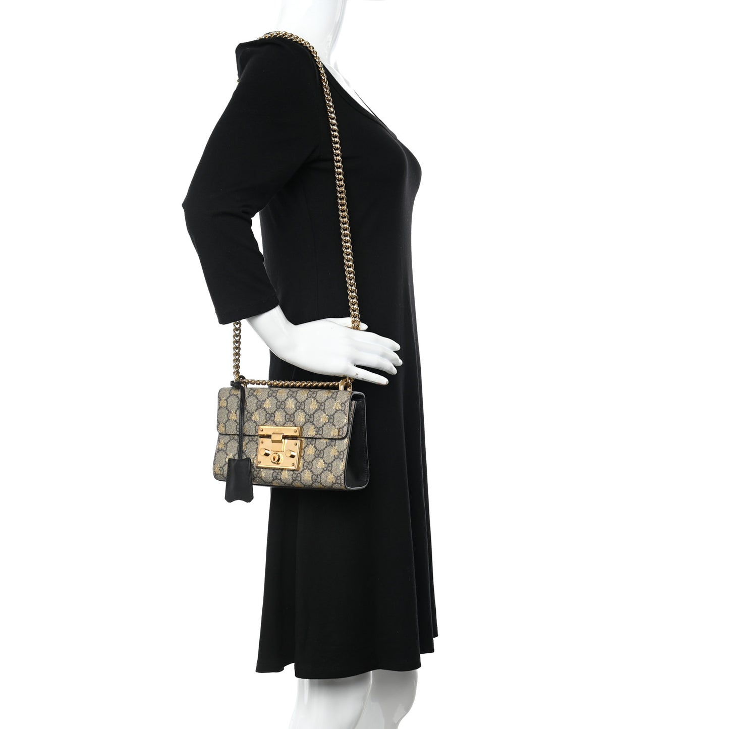GG Supreme Monogram Bees Small Padlock Shoulder Bag Black
