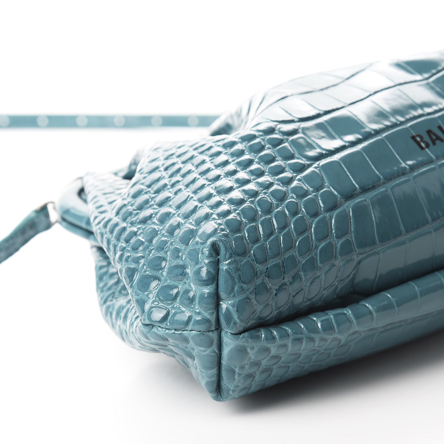 Shiny Supple Calfskin Logo Crocodile Embossed Cloud Crossbody Bag Jade Black