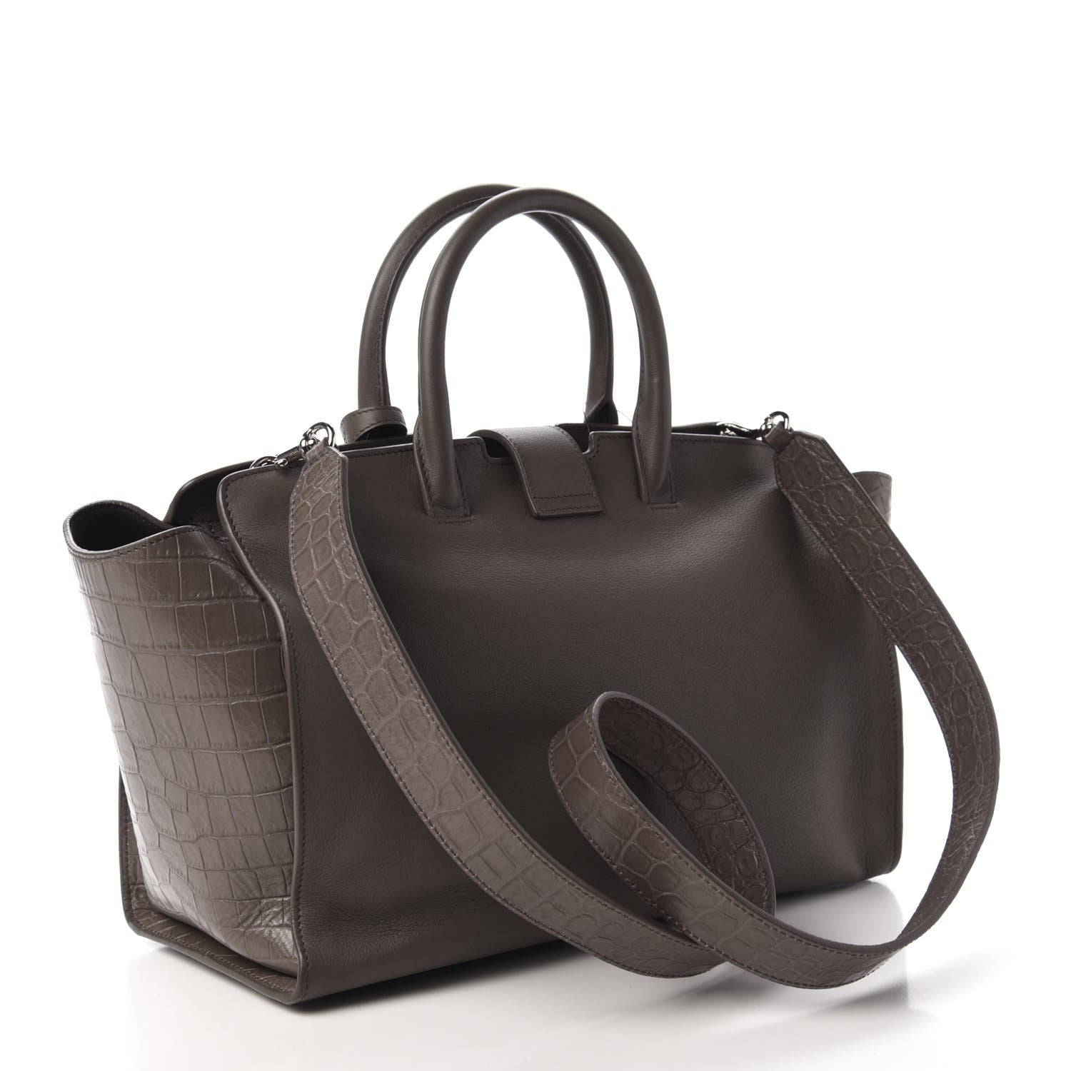 Saint Laurent Calfskin Crocodile Embossed Small Monogram Downtown Cabas Earth 3 of 9