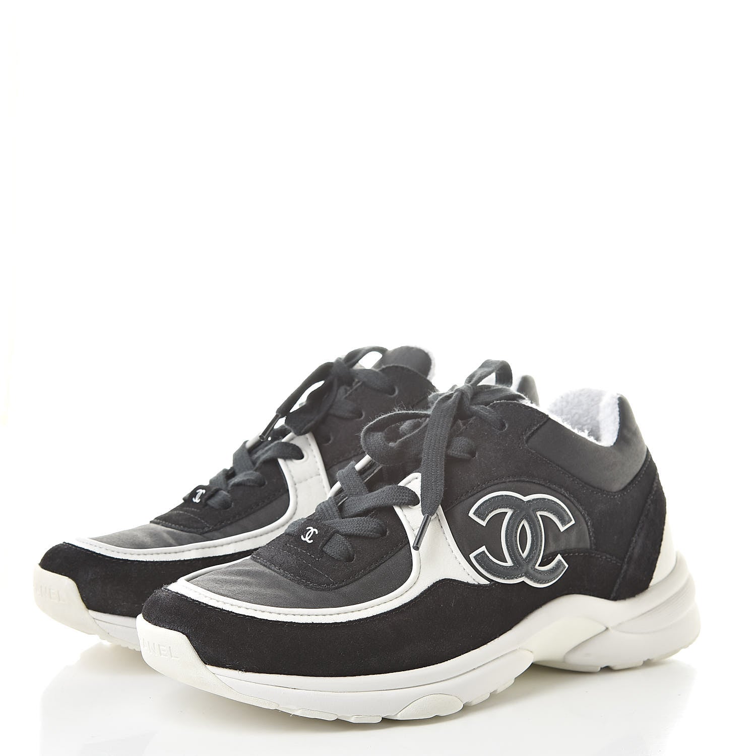 Chanel Fabric Calfskin Suede CC Womens Sneakers 38 Black 3 of 10