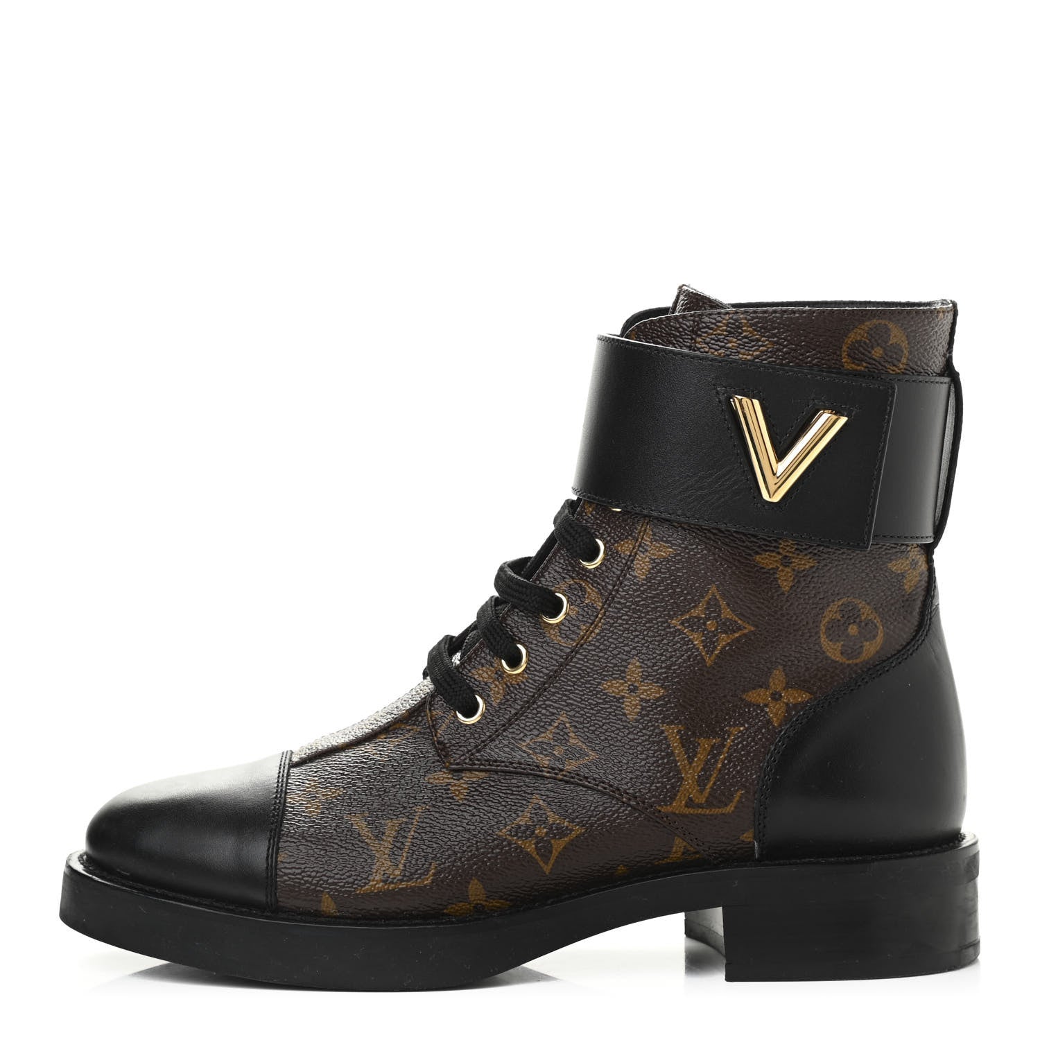 Louis Vuitton Calfskin Monogram Wonderland Flat Ranger Boots 38 Black 1 of 10