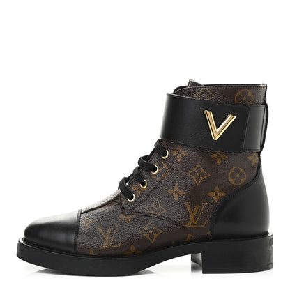 Louis Vuitton Calfskin Monogram Wonderland Flat Ranger Boots 38 Black 1 of 10