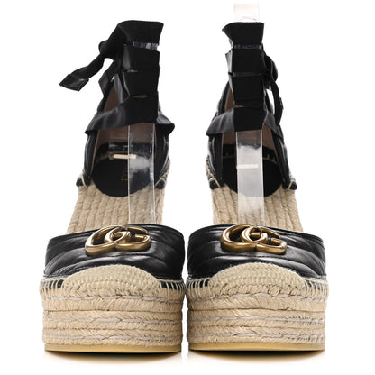 Gucci Nappa Matelasse GG Marmont Ankle Wrap Platform 35/120mm Espadrille Wedges 37.5 Black 2 of 9
