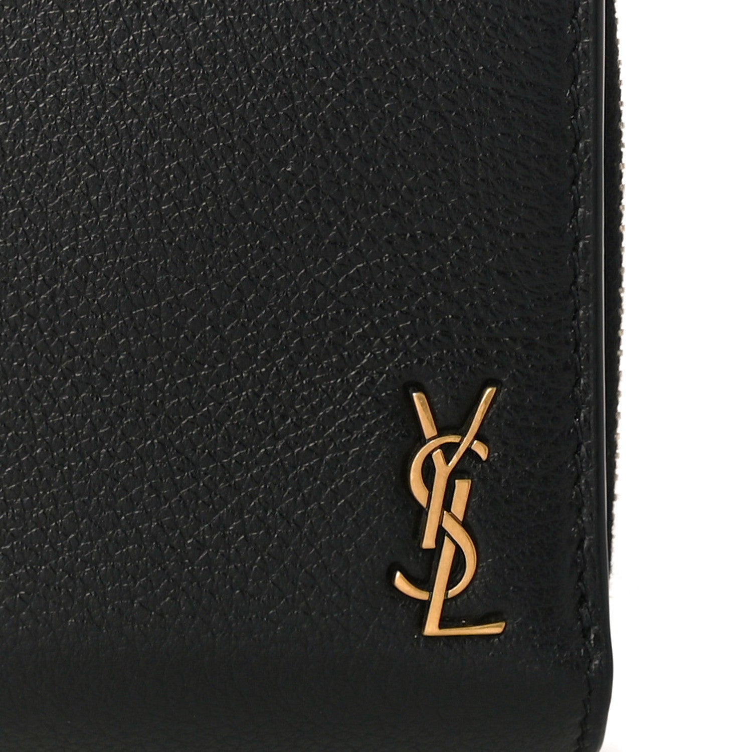 Saint Laurent Grained Calfskin Tiny Monogram Compact Zip Around Wallet Black 8 of 11
