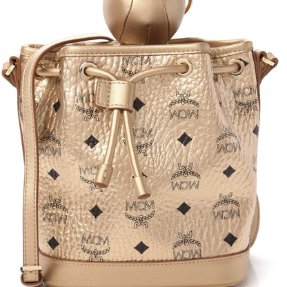 MCM Metallic Visetos Zoo Rabbit Drawstring Bucket Bag Berlin Gold 10 of 11