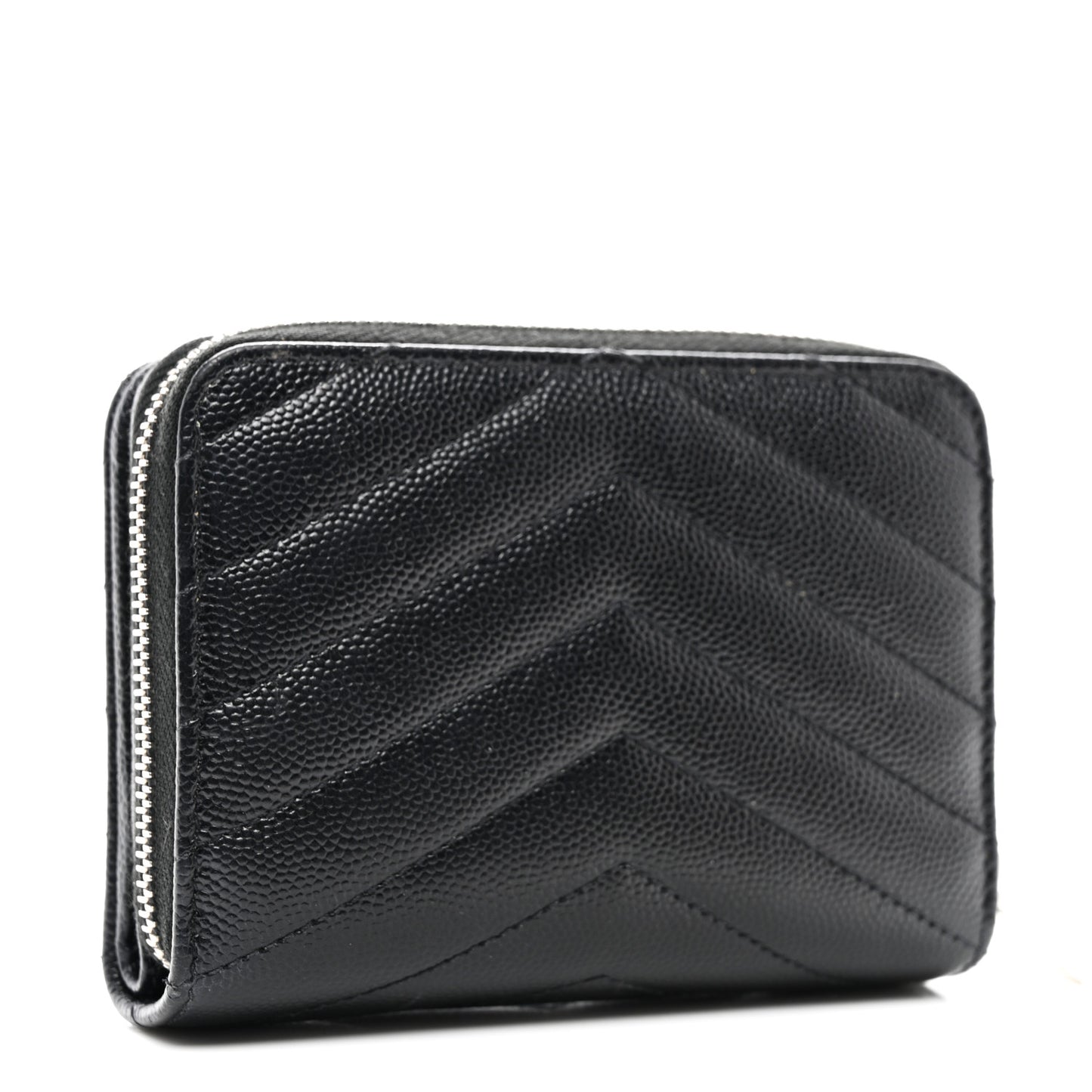 Grain De Poudre Matelasse Chevron Monogram Compact Zip Around Wallet Black