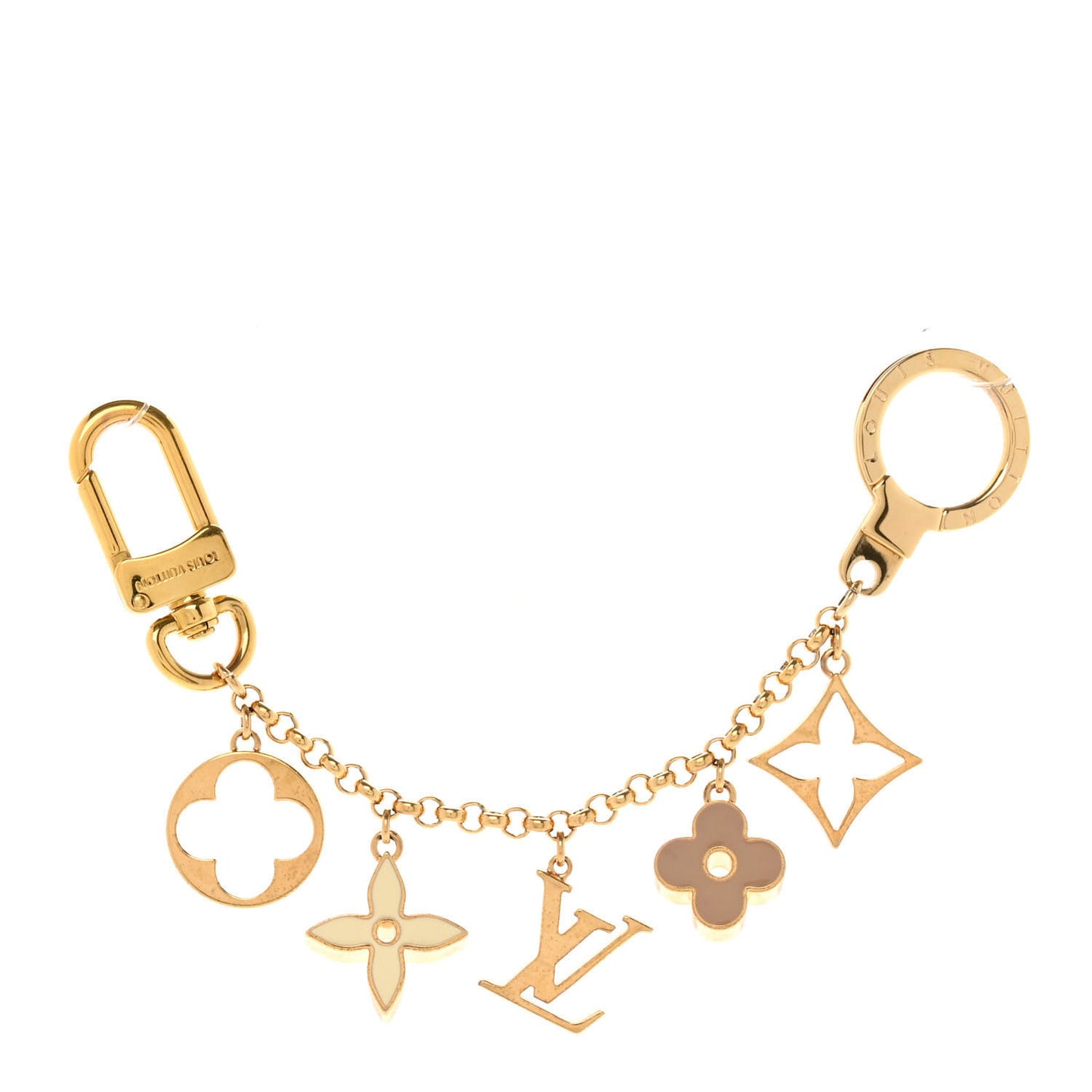 Brass Enamel Fleur De Monogram Bag Charm Chain Gold