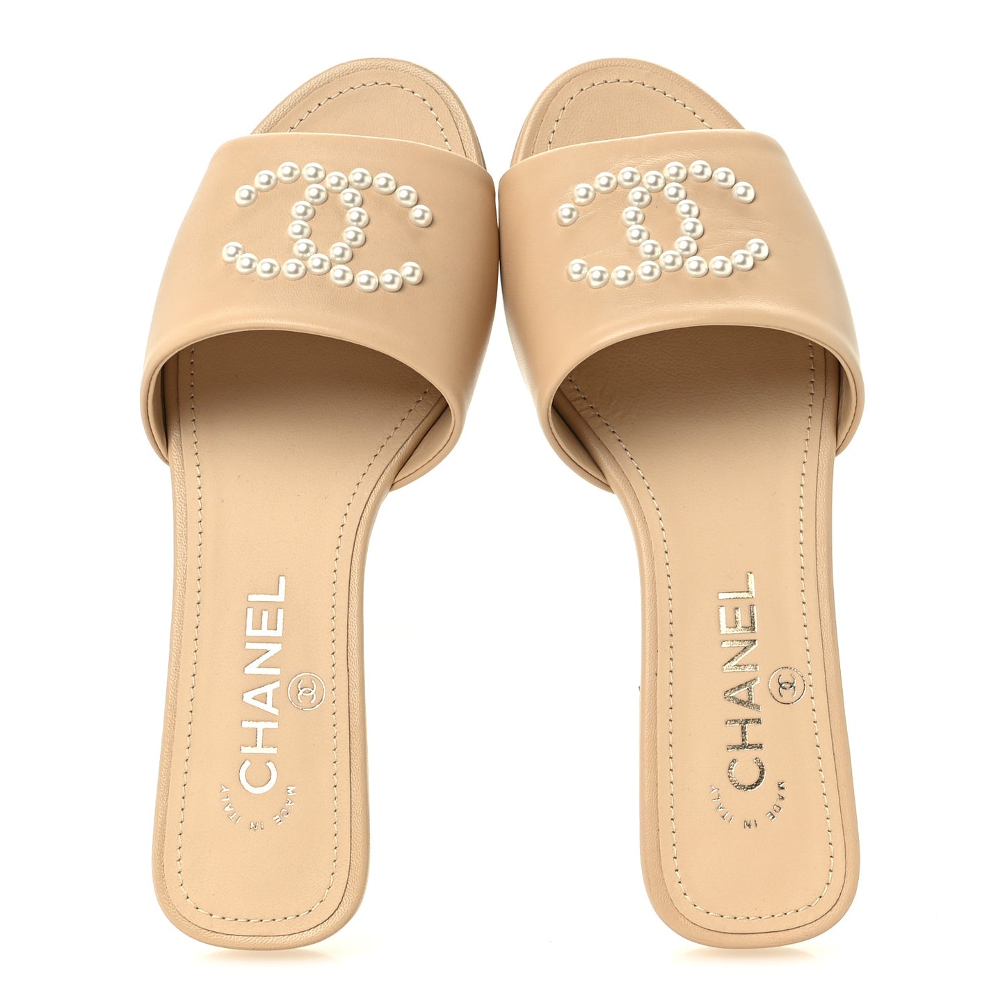 Lambskin Pearl CC Sandals 36 Beige