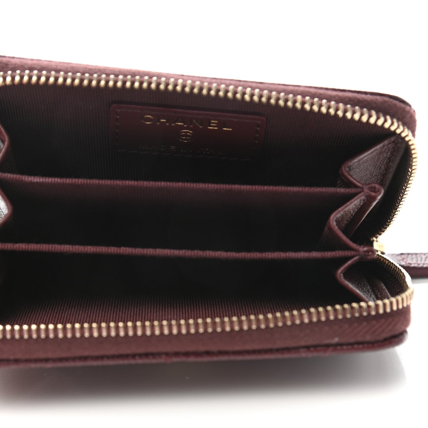 Caviar Quilted Zip Around Coin Purse Burgundy