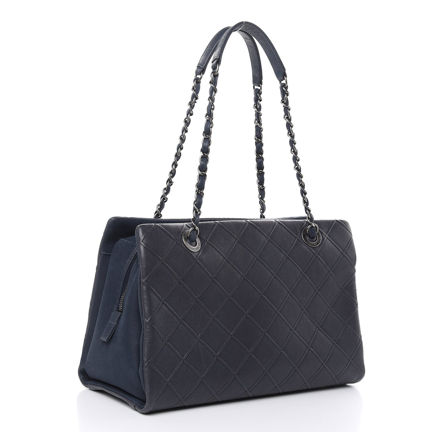 Calfskin Diamond Embossed Large CC Zip Shopping Tote Blue