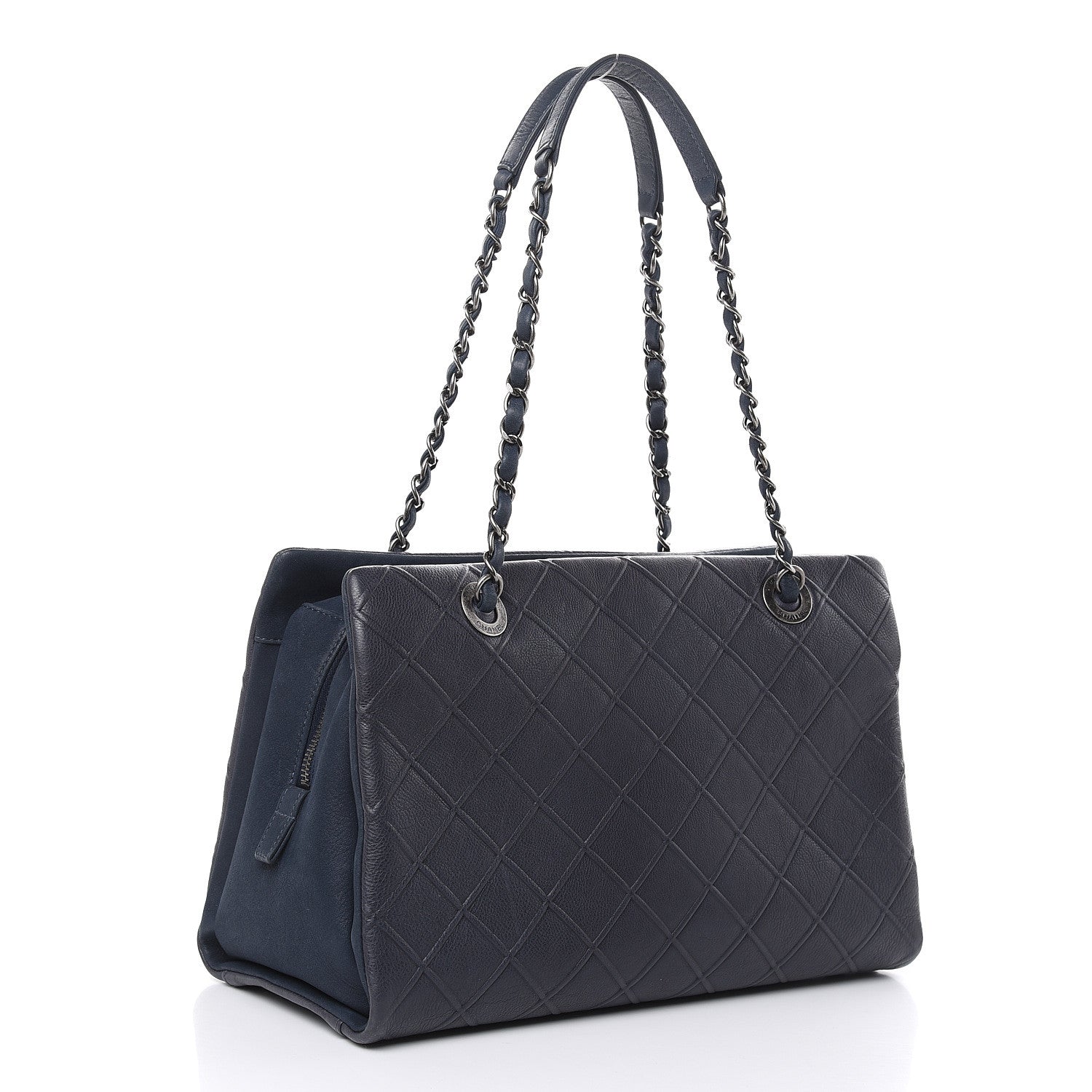 Chanel Calfskin Diamond Embossed Large CC Zip Shopping Tote Blue 4 of 14