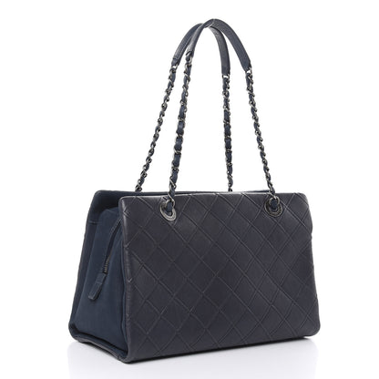 Chanel Calfskin Diamond Embossed Large CC Zip Shopping Tote Blue 4 of 14
