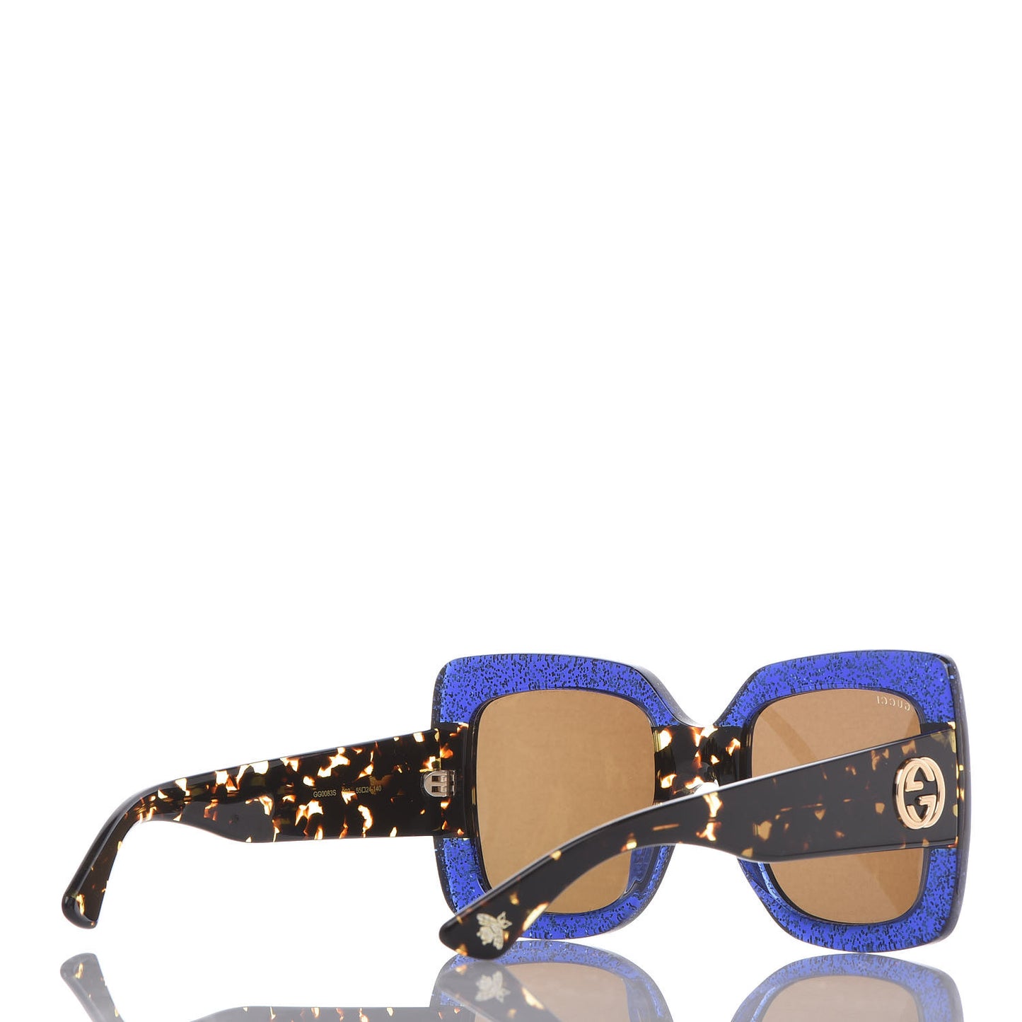 Square Frame GG0083S Sunglasses Glitter Blue Havana Brown