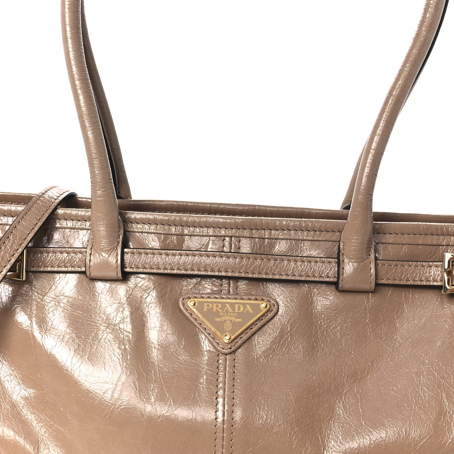 Prada Glossy Calfskin Triangle Medium Bonnie Shoulder Bag Cameo 8 of 10