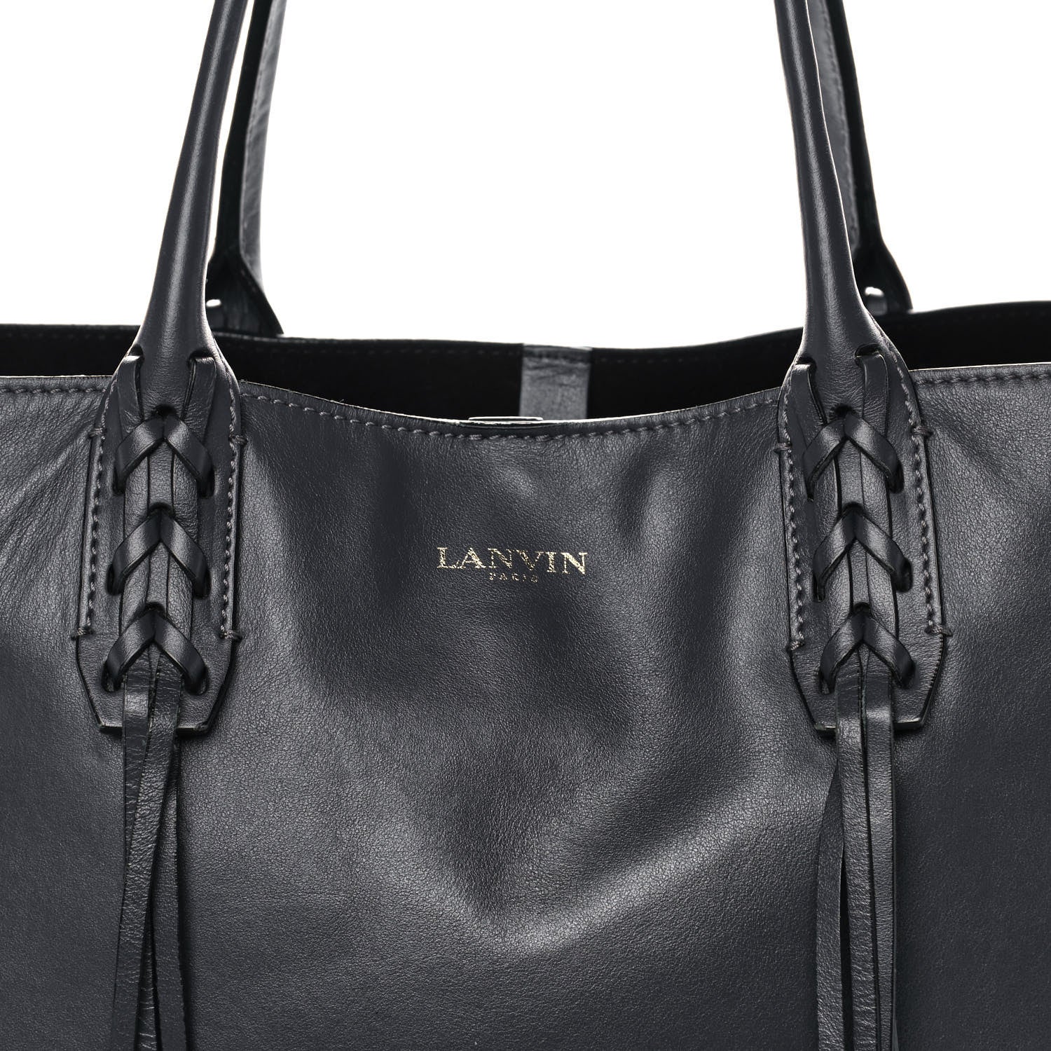 Lanvin Smooth Calfskin Small Fringe Shopper Tote Black 7 of 10