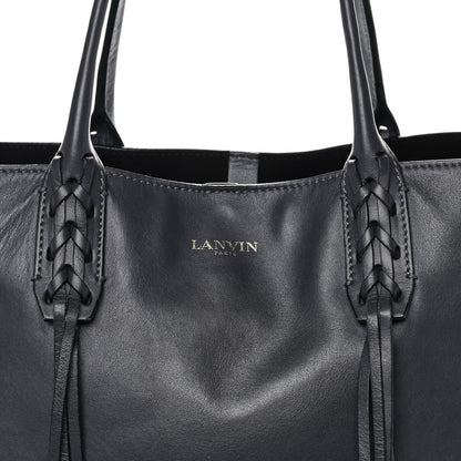 Lanvin Smooth Calfskin Small Fringe Shopper Tote Black 7 of 10