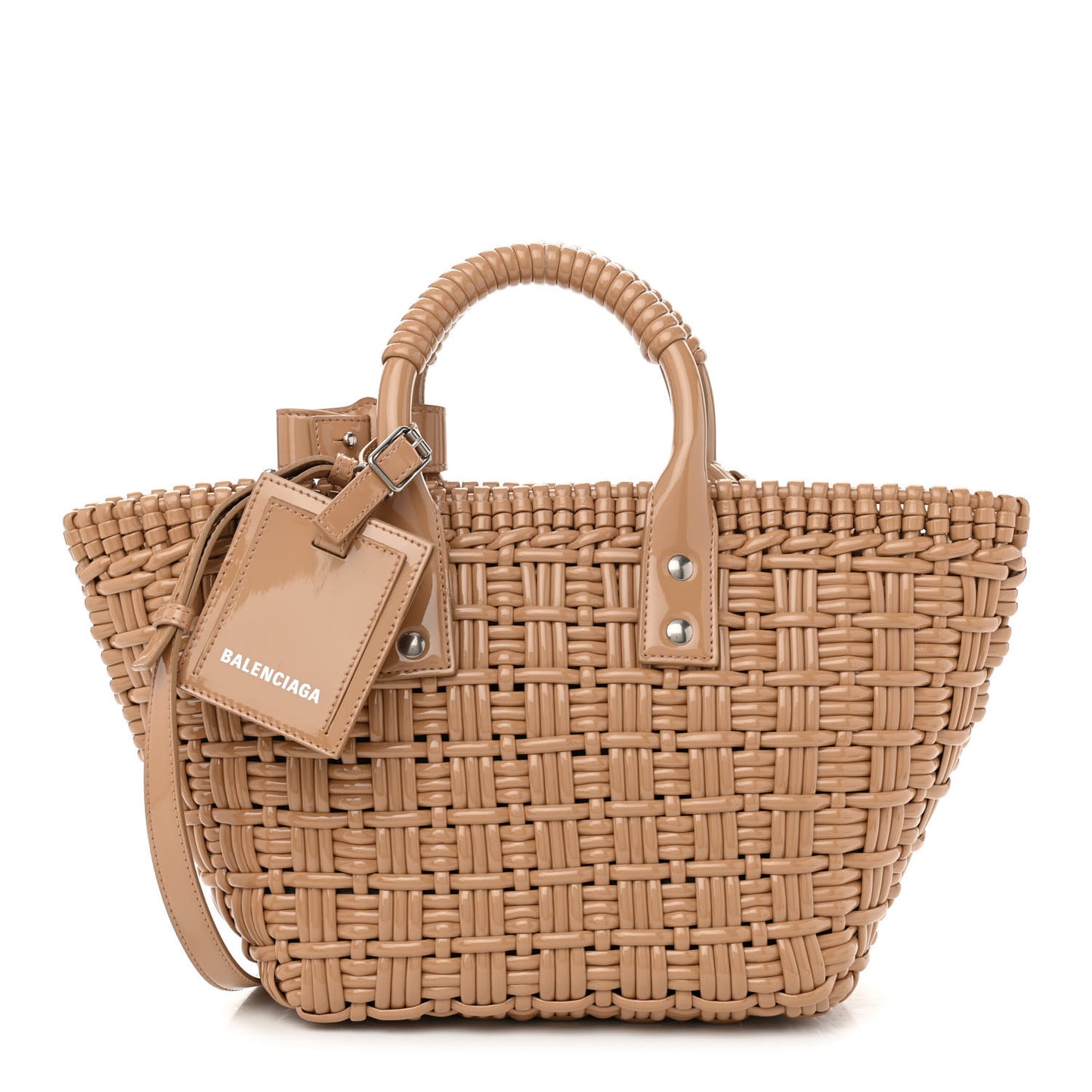 Varnished Faux Calfskin Braided XS Bistro Basket Beige