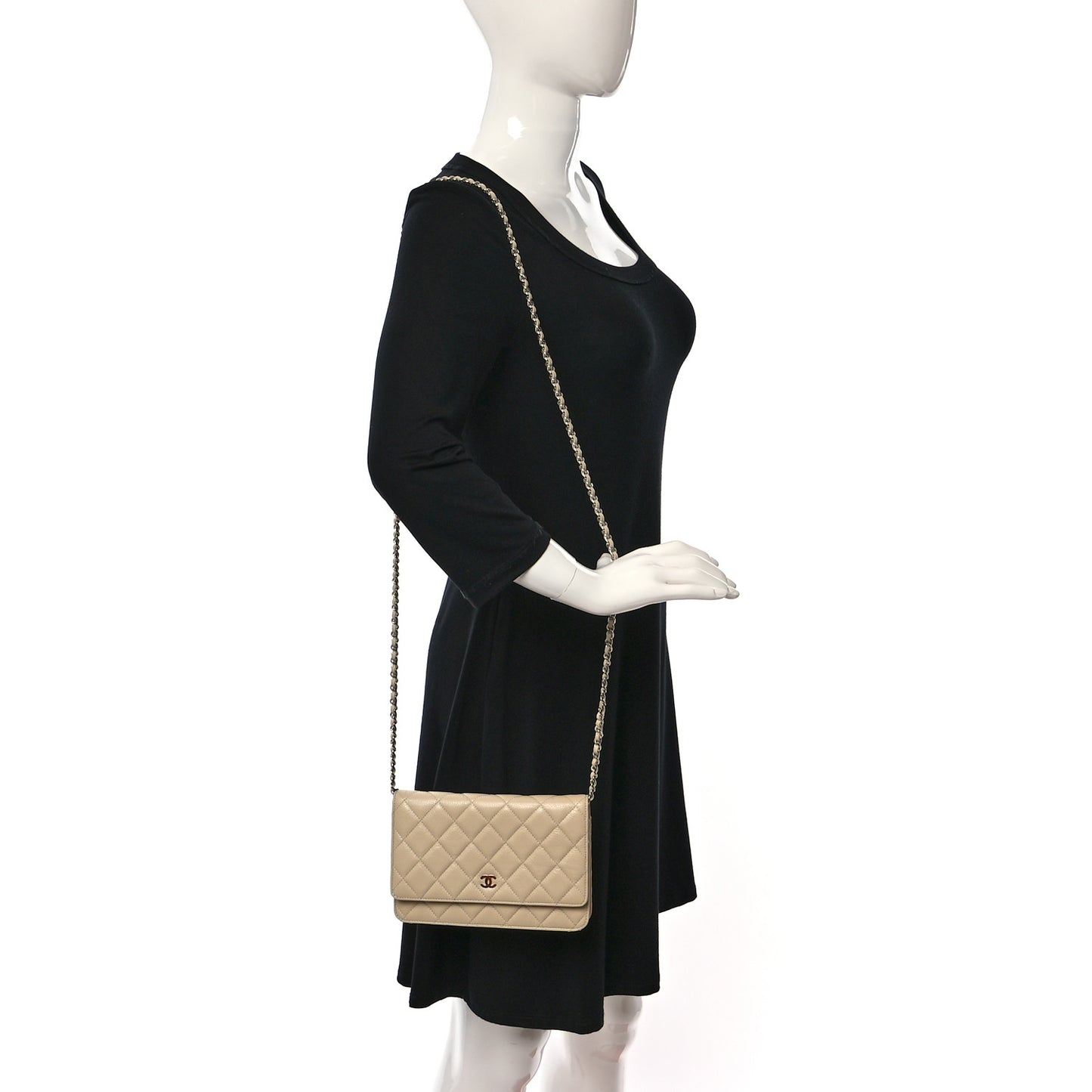 Caviar Quilted Wallet On Chain WOC Beige