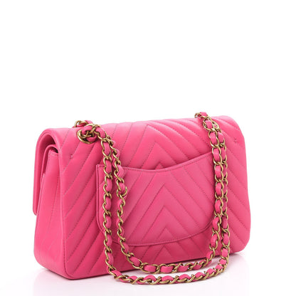 Chanel Lambskin Chevron Quilted Medium Double Flap Pink 4 of 9