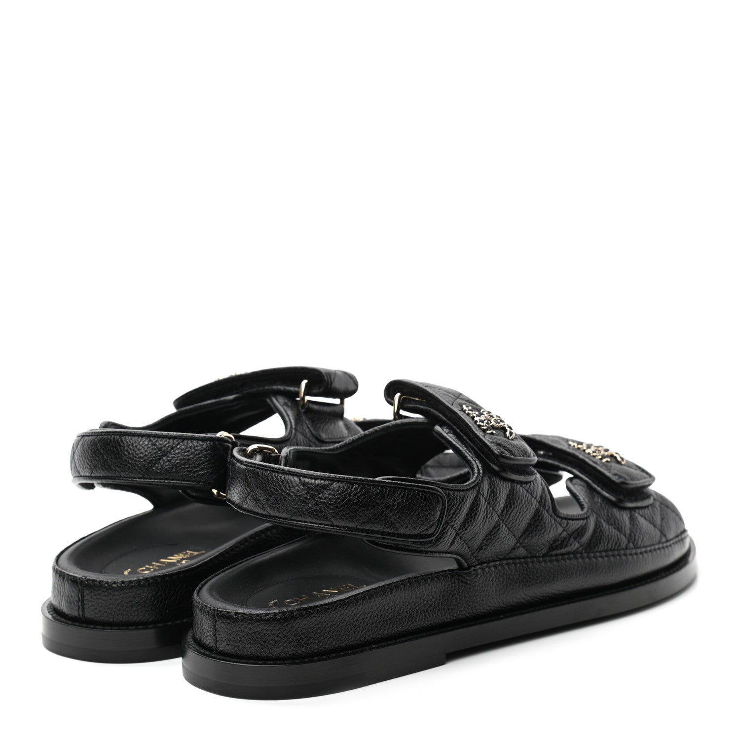 Chanel Grained Calfskin Velcro Dad Sandals 37.5 Black 4 of 8