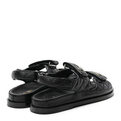 Chanel Grained Calfskin Velcro Dad Sandals 37.5 Black 4 of 8