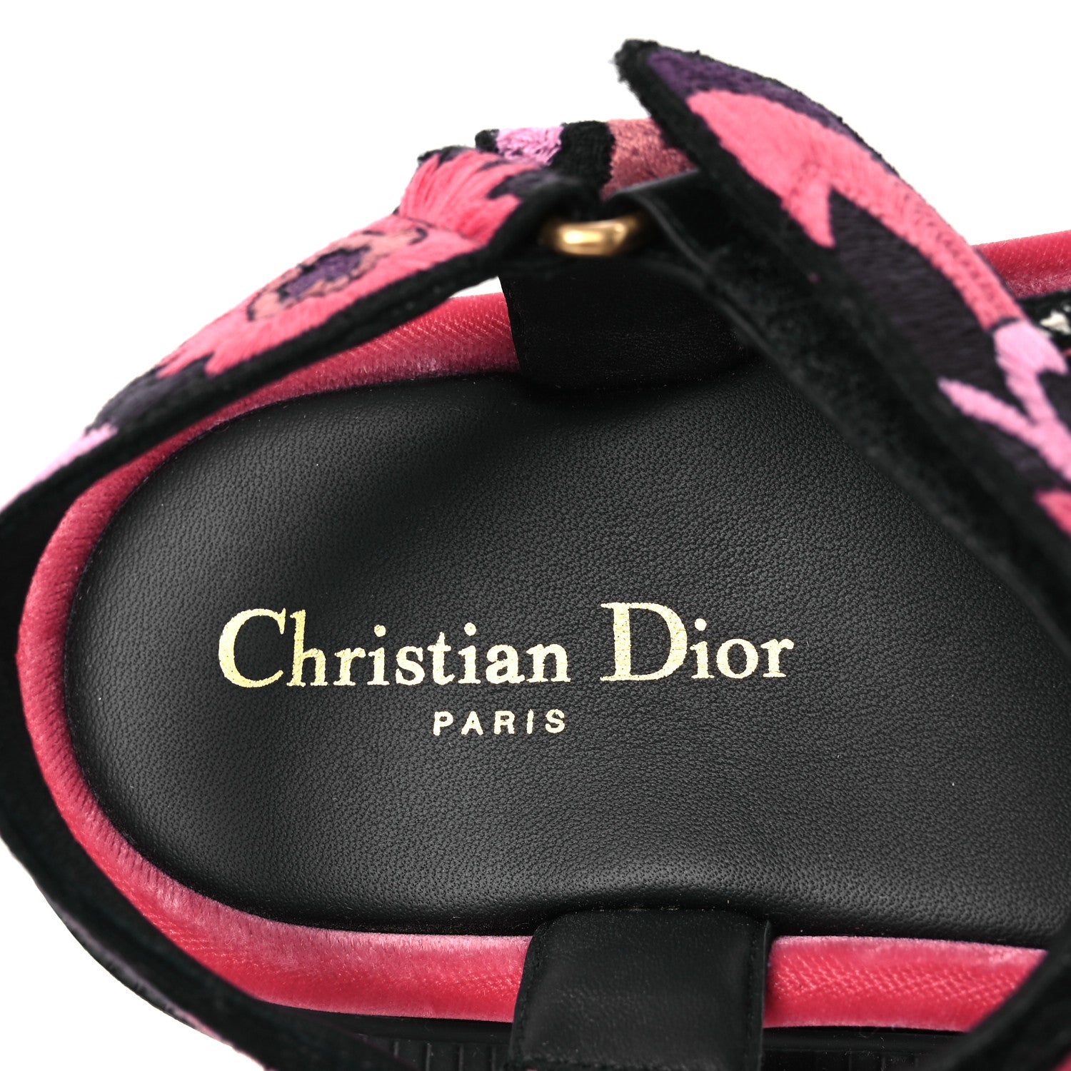 Christian Dior Canvas Embroidered Velvet Jardin Indien 10mm D-Wave Sandals 39 Pink Multicolor 9 of 13