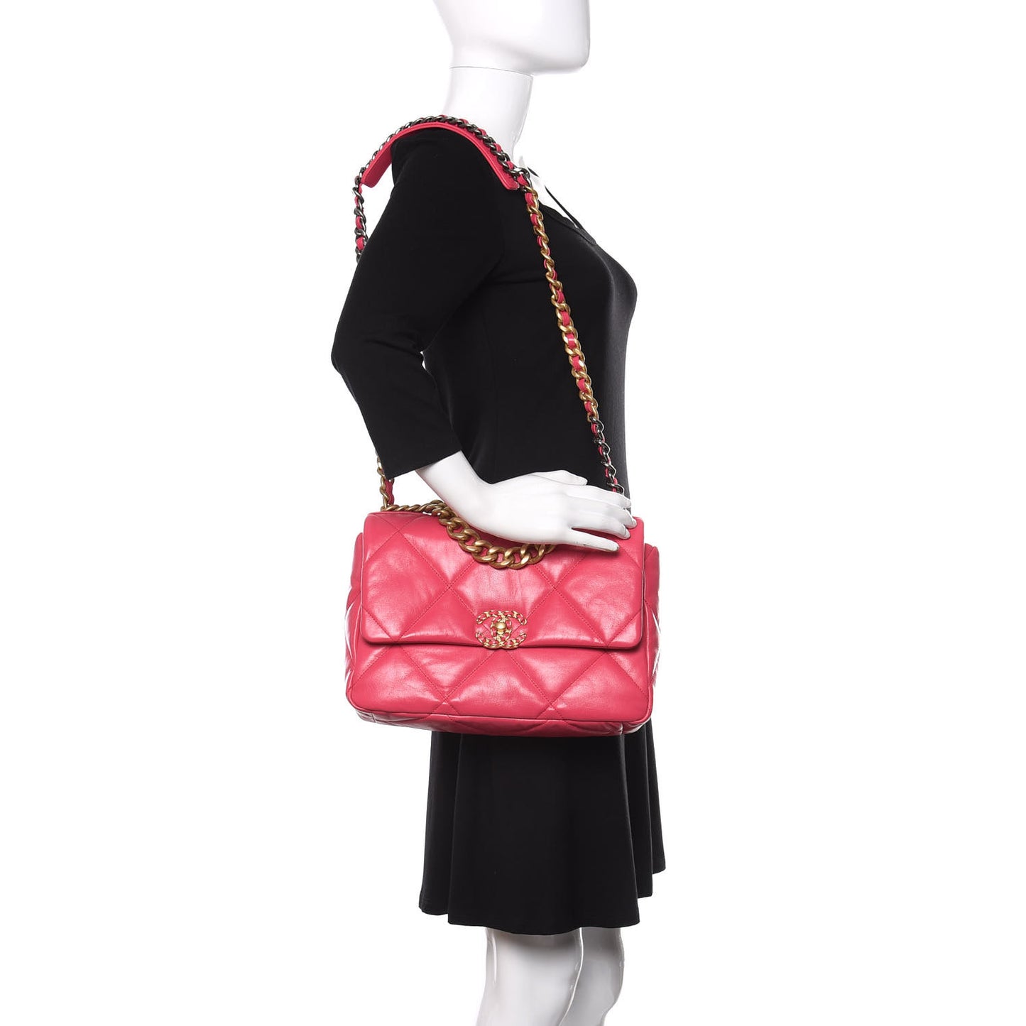 Goatskin Quilted Large Chanel 19 Flap Dark Pink