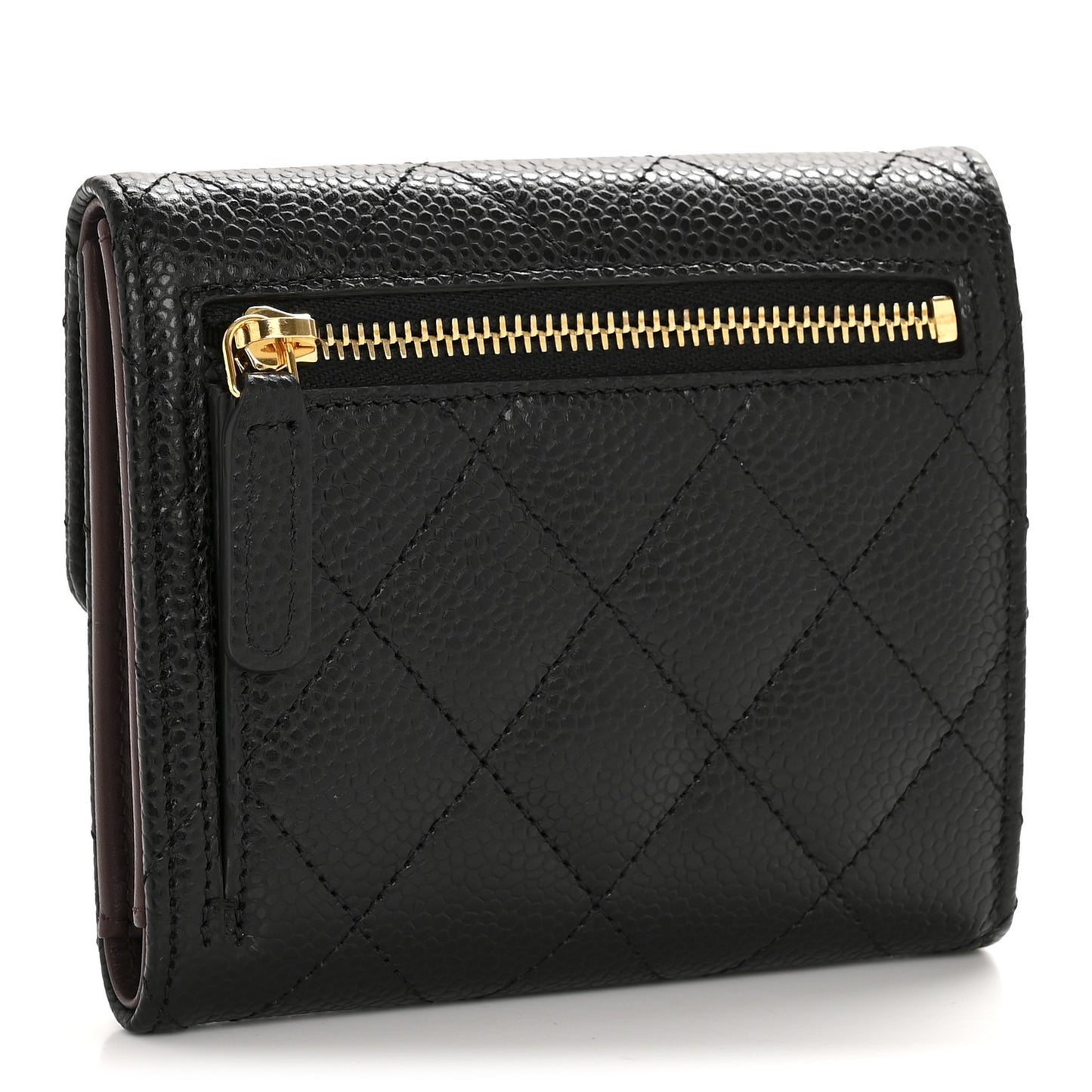 Caviar Quilted Compact Flap Wallet Black