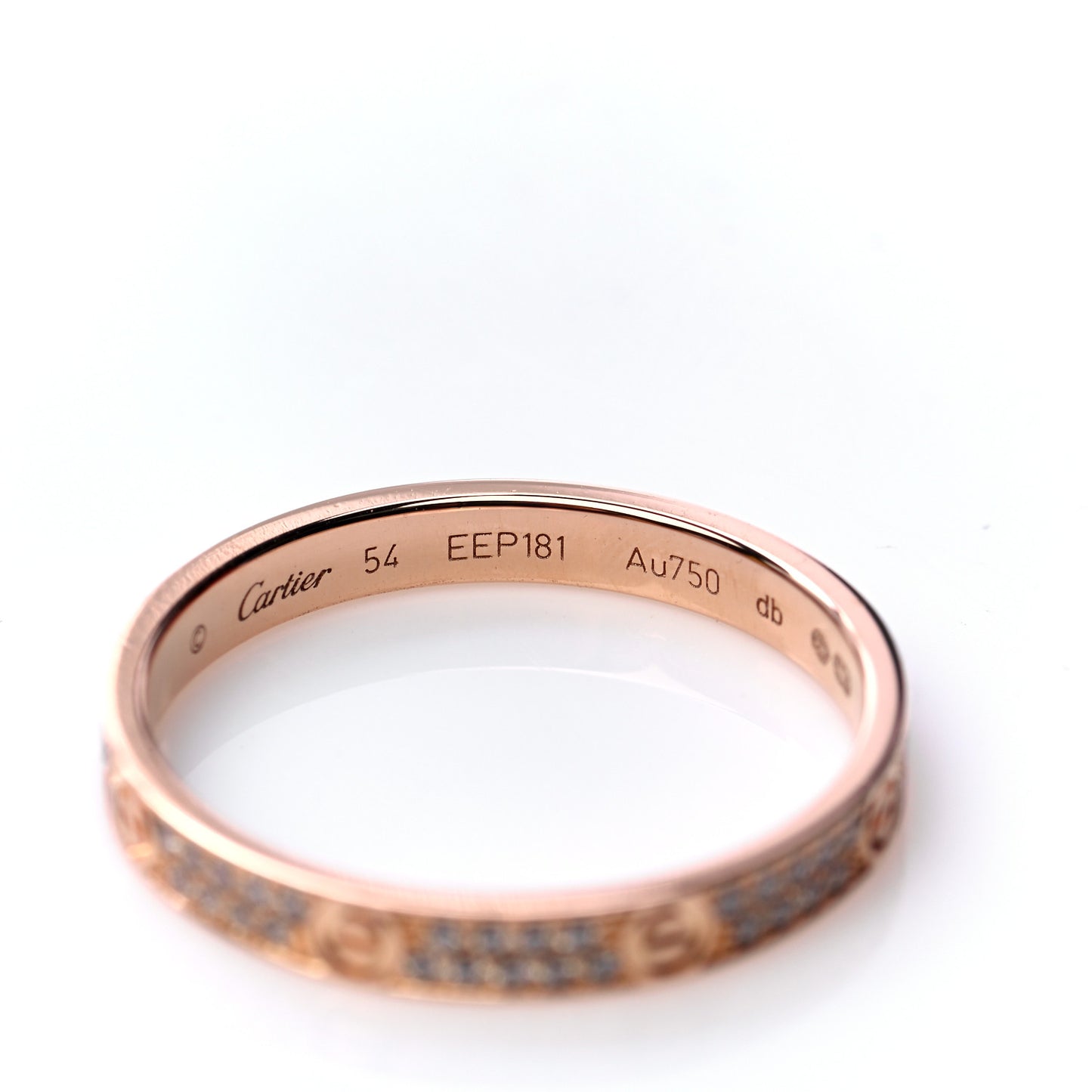 18K Pink Gold Diamond 2.6mm LOVE Paved Band Ring 54 6.75