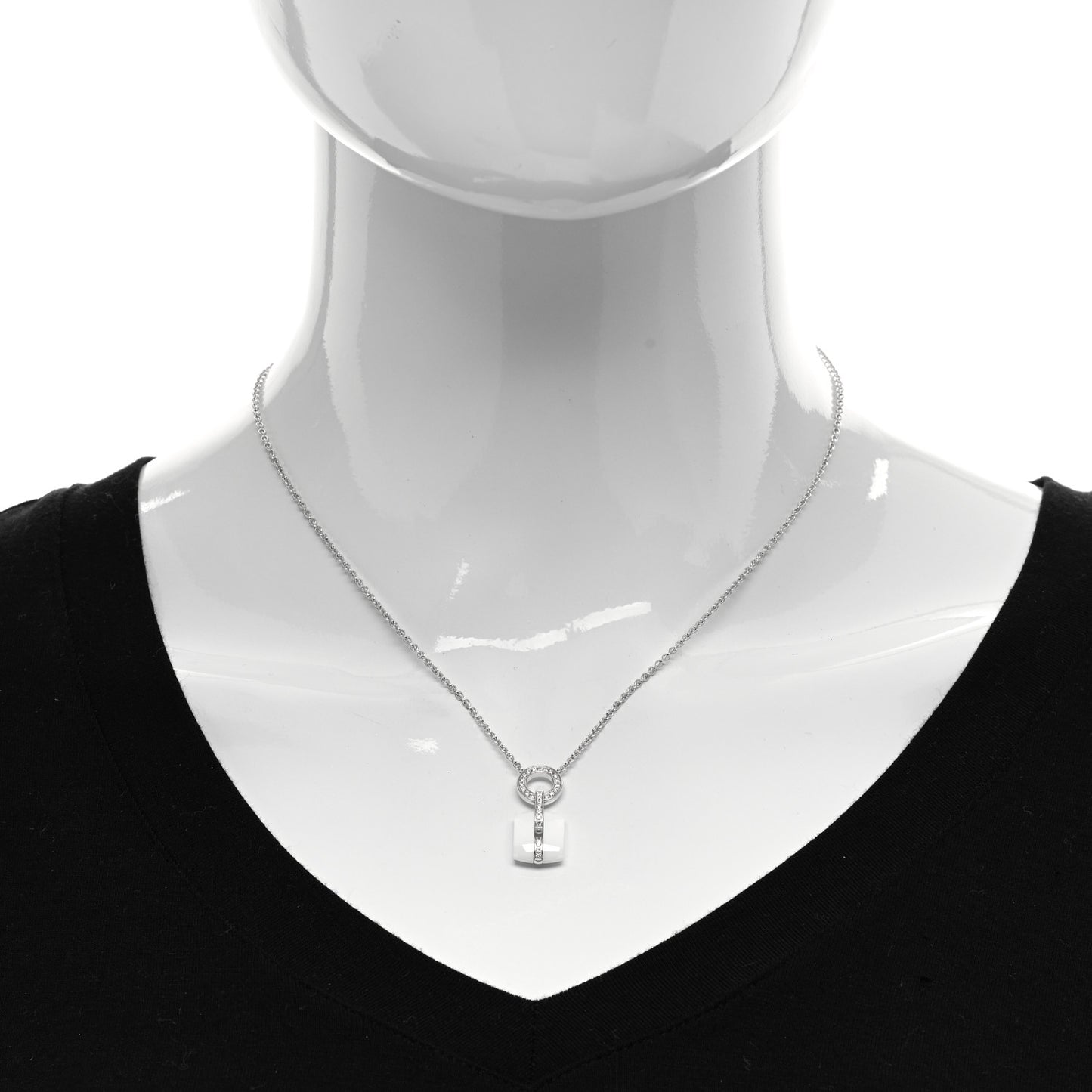 18K White Gold Diamond Ceramic Ultra Drop Pendant Necklace White