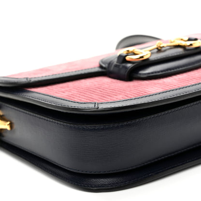 Gucci Lanzo Stretch Cord Azalea Calfskin Horsebit 1955 Shoulder Bag Lipstick Rose Blue 9 of 10