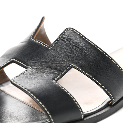 Hermes Box Calfskin Oran Sandals 37.5 Black 11 of 11