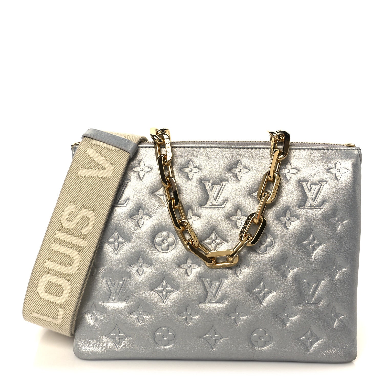 Louis Vuitton Metallic Lambskin Embossed Monogram Coussin PM Silver 1 of 12