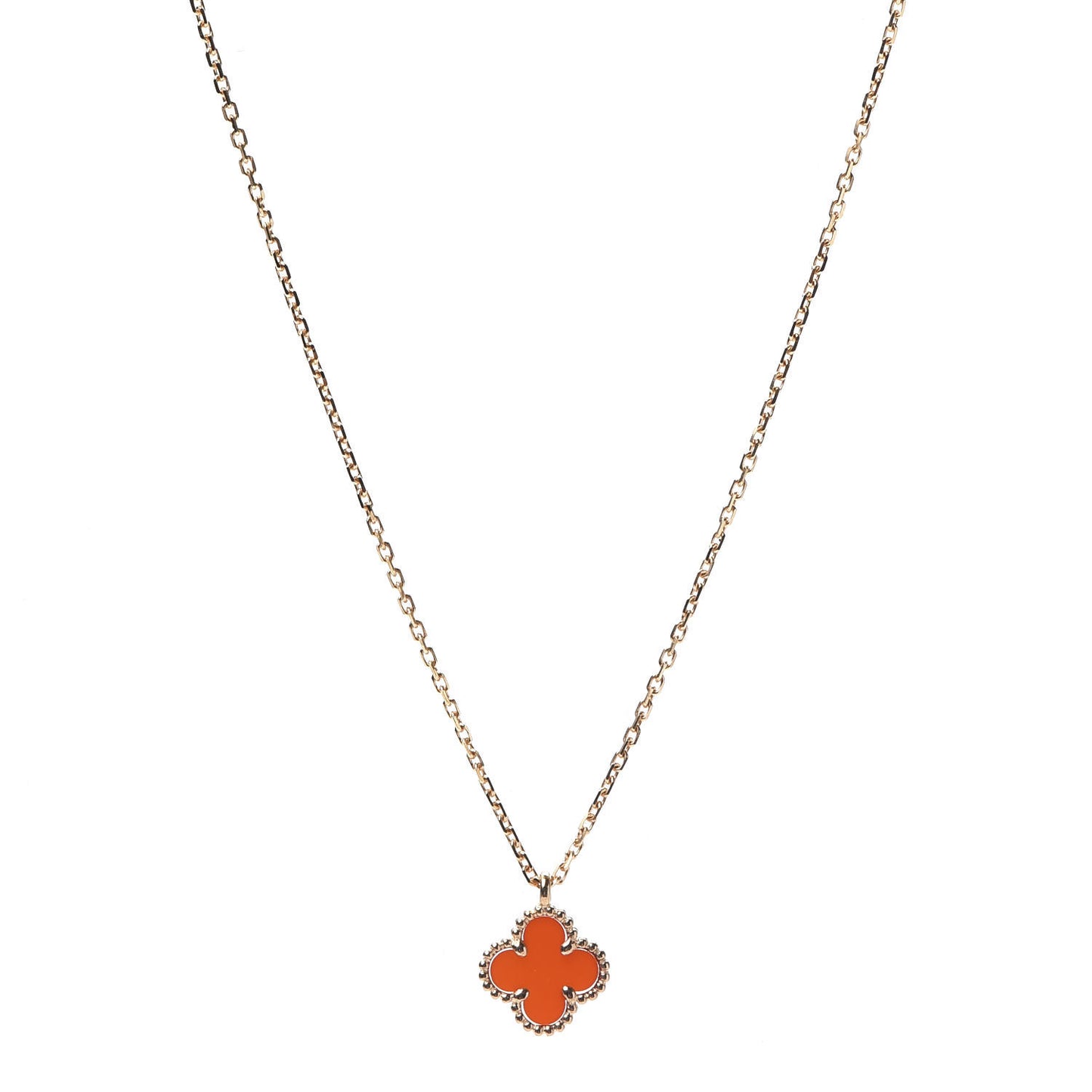 18K Rose Gold Carnelian Sweet Alhambra Pendant Necklace