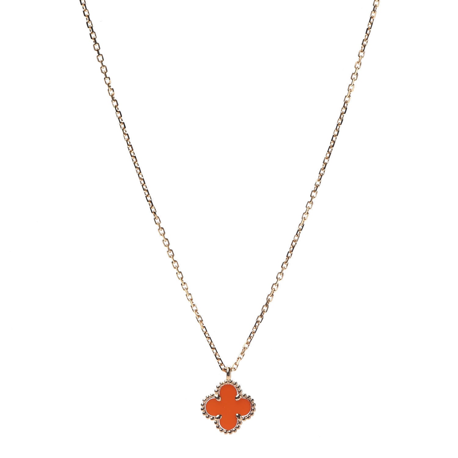 Van Cleef & Arpels 18K Rose Gold Carnelian Sweet Alhambra Pendant Necklace 1 of 8
