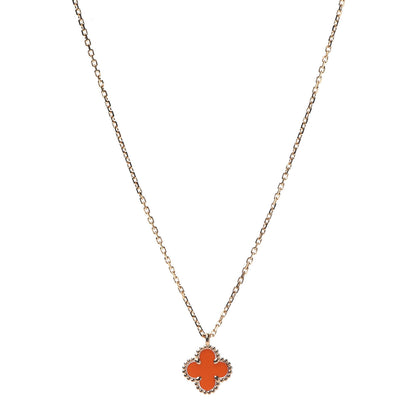 Van Cleef & Arpels 18K Rose Gold Carnelian Sweet Alhambra Pendant Necklace 1 of 8