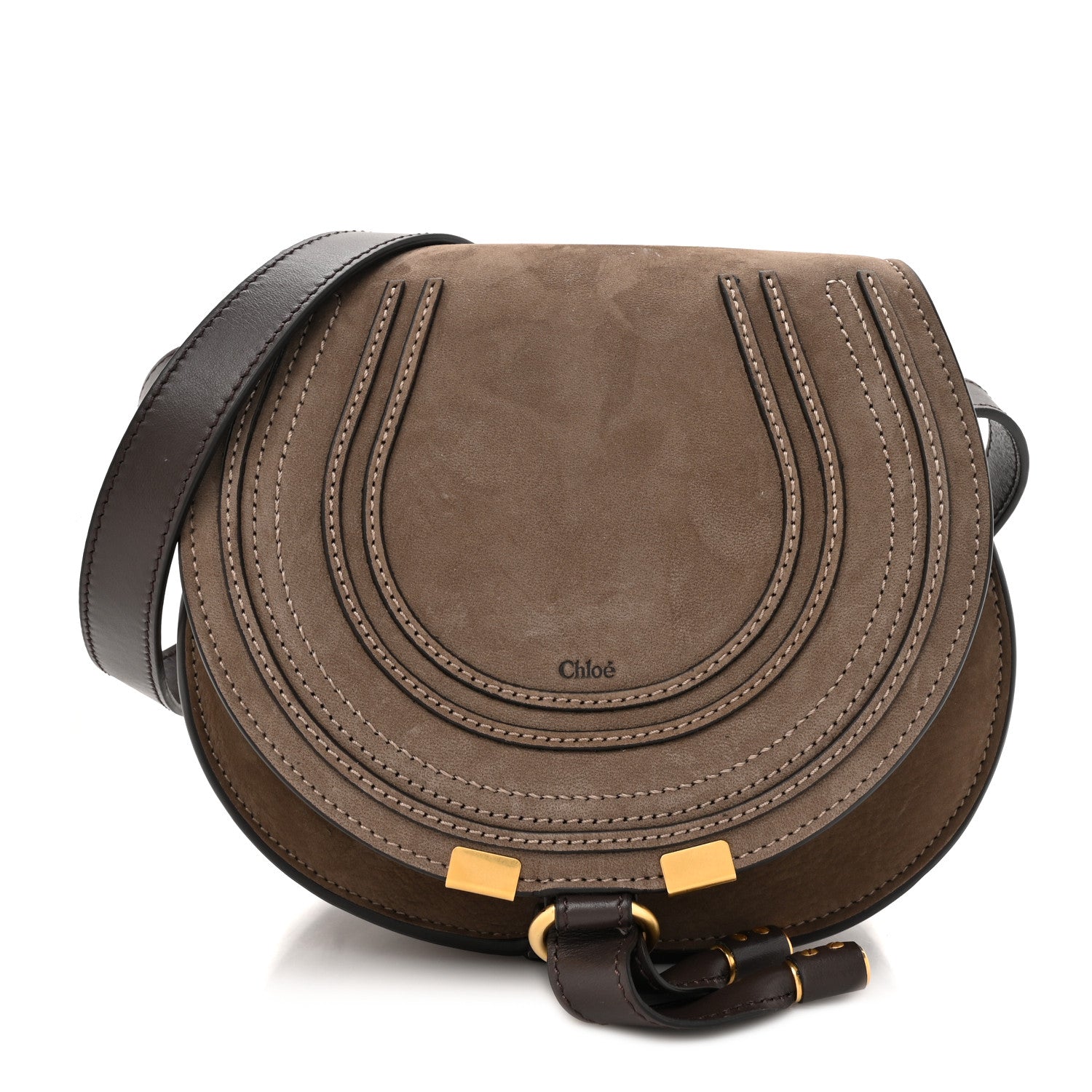 Chloe Suede Calfskin Small Marcie Saddle Bag Flannel Grey 1 of 9