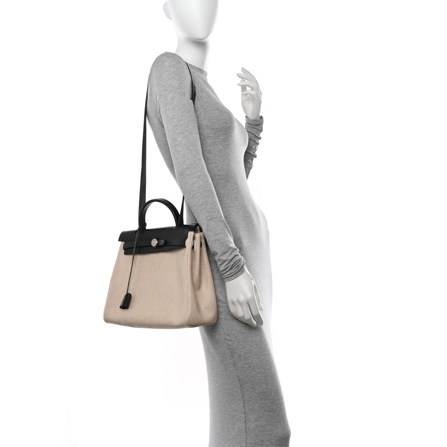 Hermes Toile Vache Calfskin Herbag 30 PM Natural Black 2 of 12