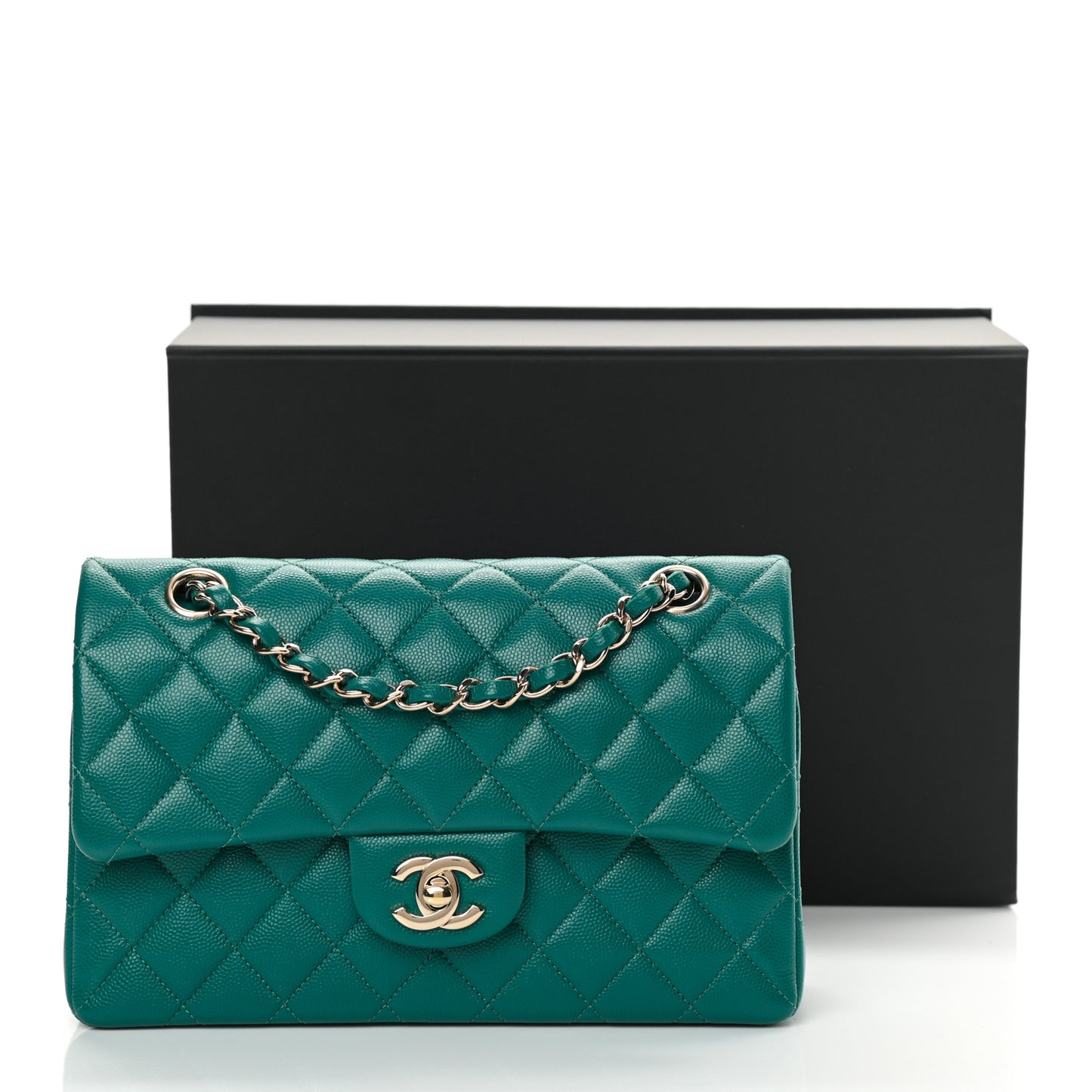 Caviar Quilted Small Double Flap Green