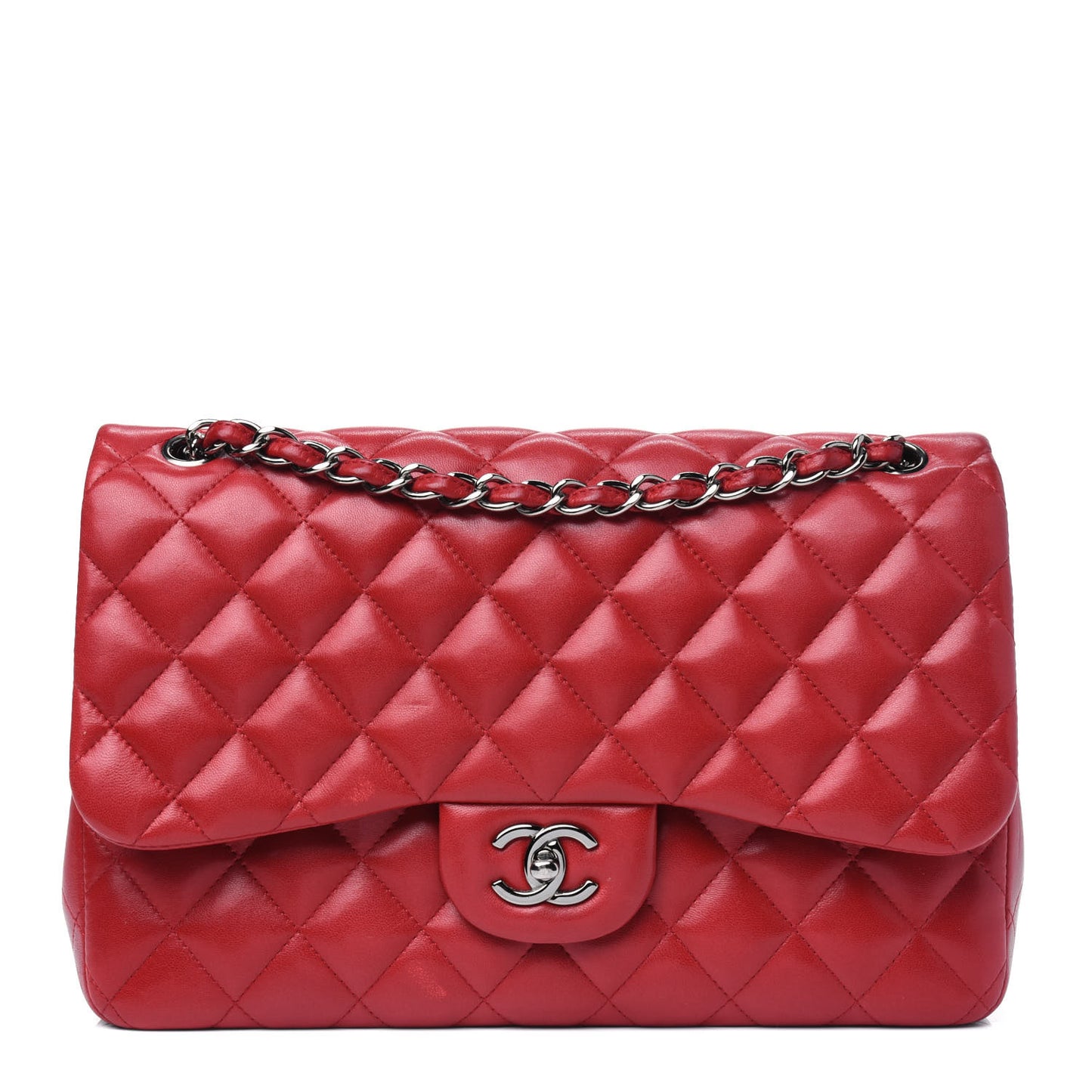 Lambskin Quilted Jumbo Double Flap Red