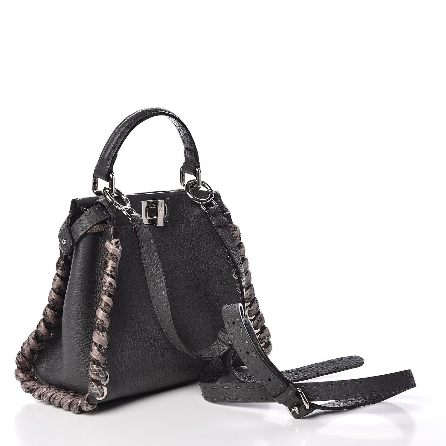 Cuoio Romano Elaphe Selleria Lace Up Bi-Color Mini Peekaboo Iconic Satchel Asfalto Latte Fumo