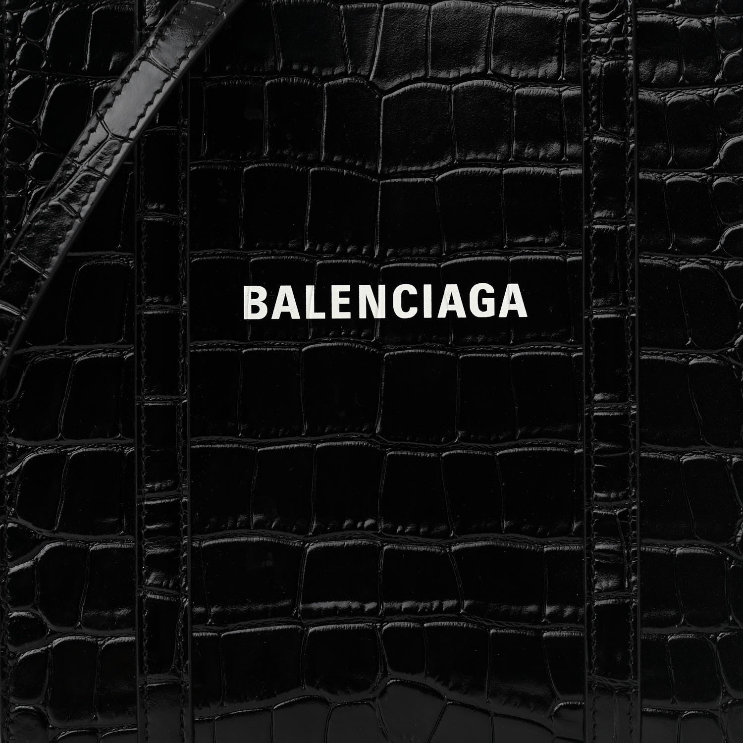Balenciaga Shiny Calfskin Logo Crocodile Embossed XXS Everyday Tote Black 8 of 14