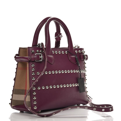 Burberry Calfskin House Check Studded Small Banner Tote Dark Plum 4 of 9