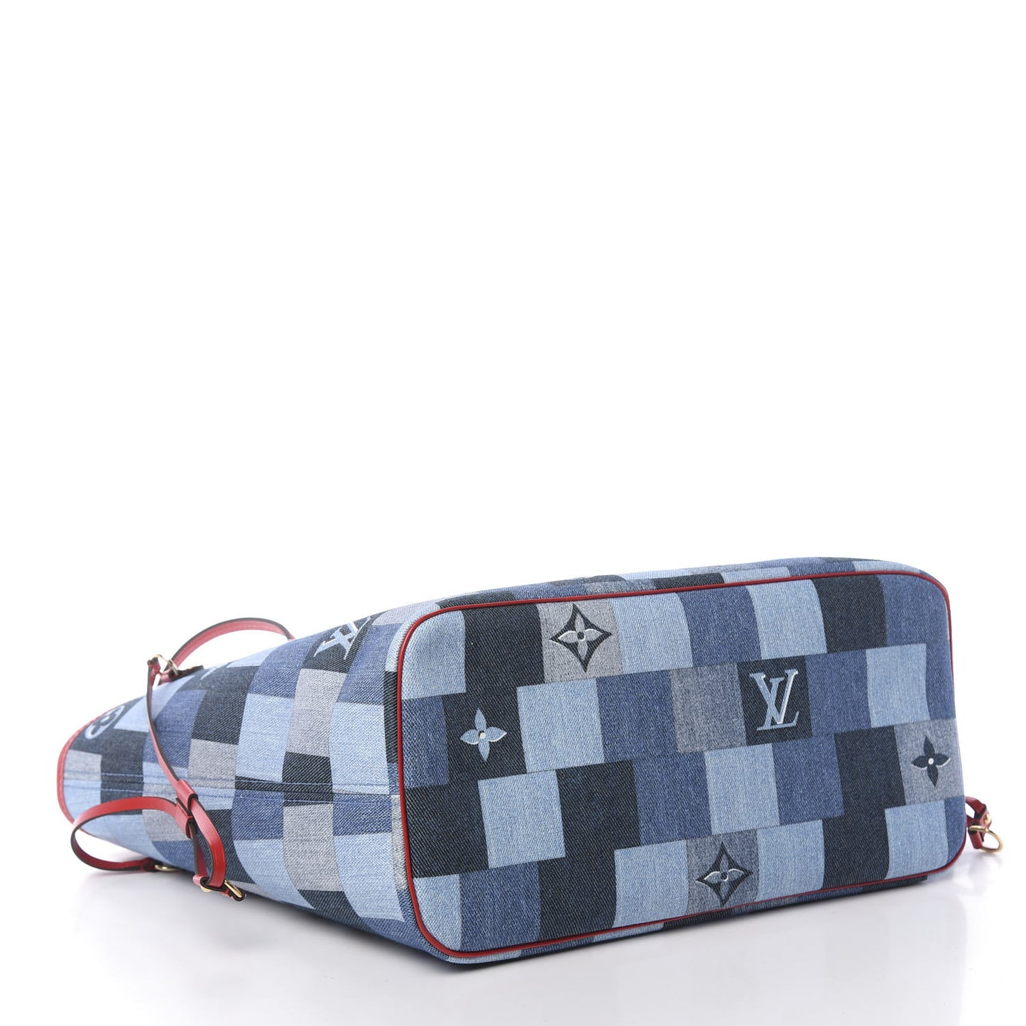 Denim Damier Monogram Patchwork Neverfull Blue Rouge