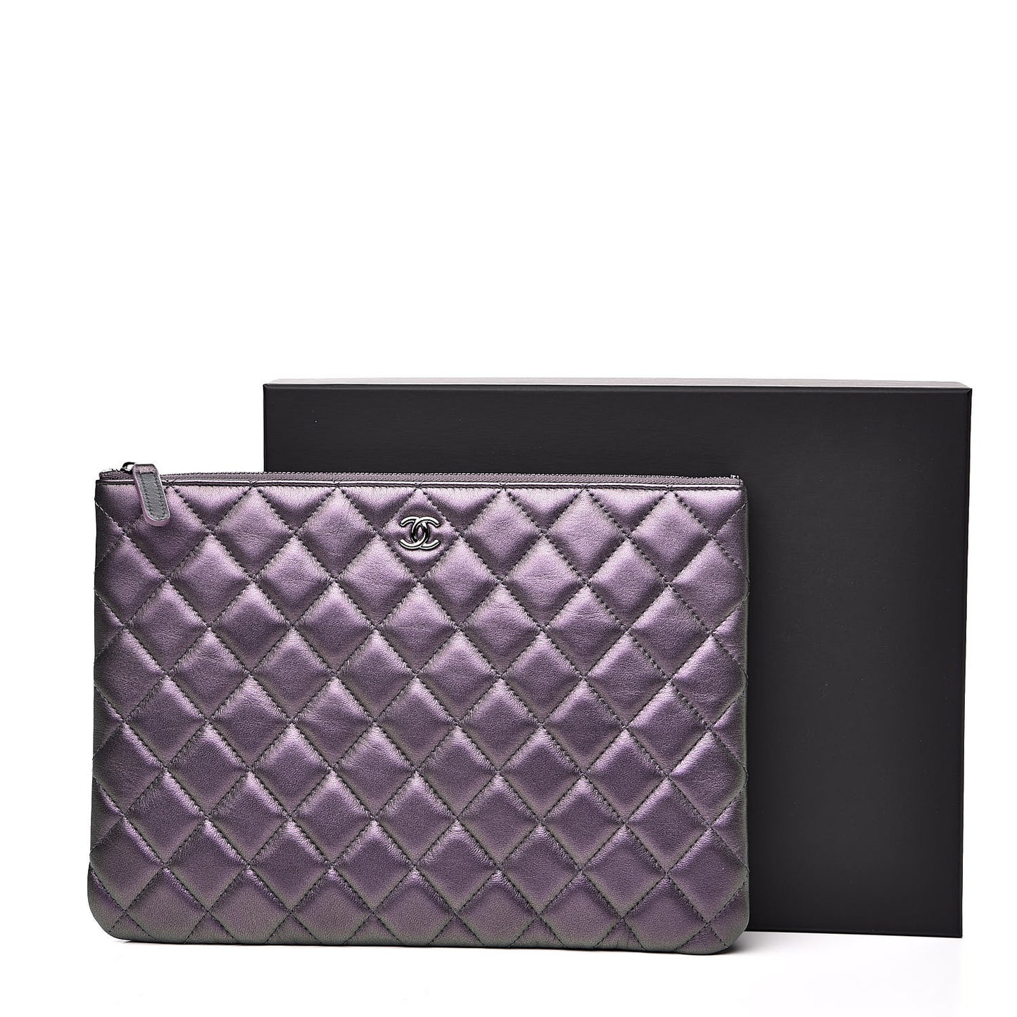 Metallic Lambskin Quilted Medium Cosmetic Case Purple